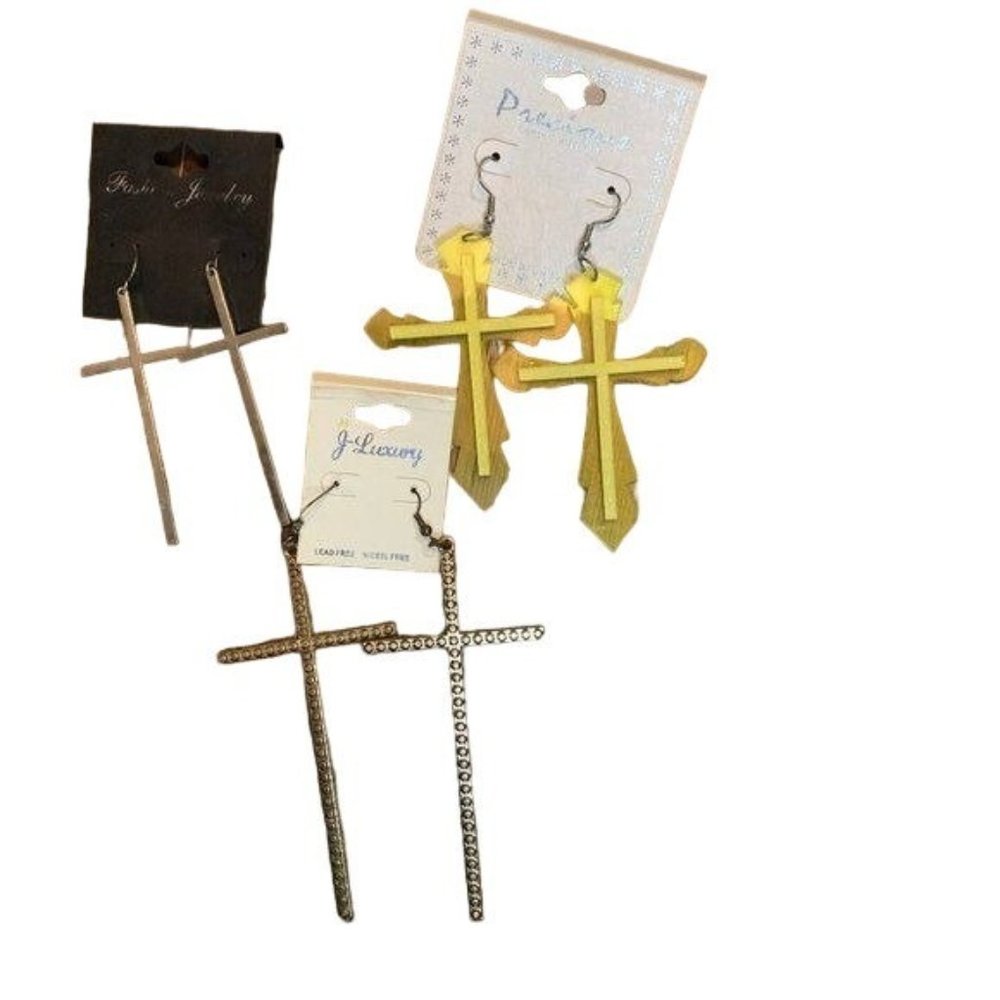 3 Vintage Cross Earrings